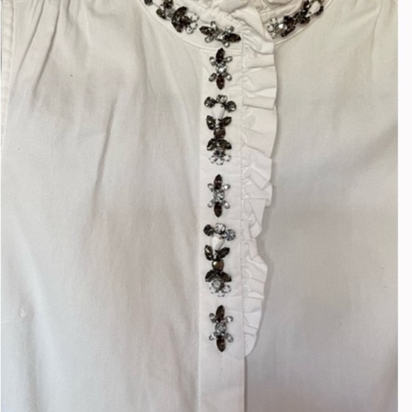 J. Crew Sleeveless Rhinestone Jewel Embellished White Button Up Top Blouse - Picture 7 of 7